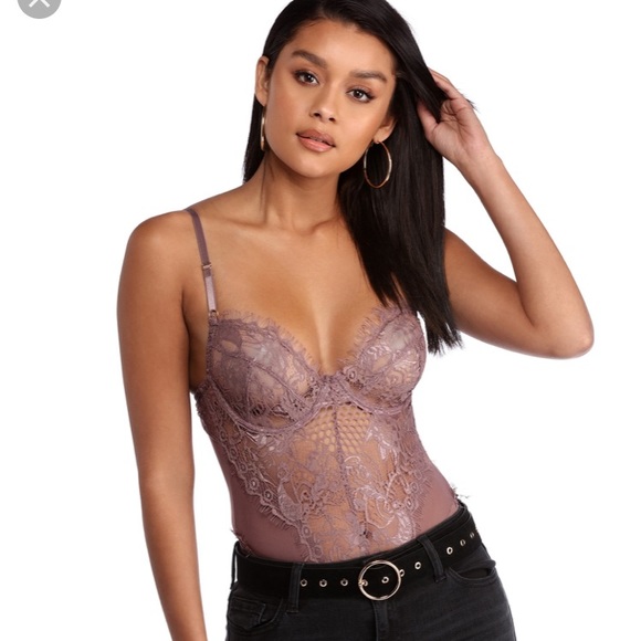 Windsor Tops - Mauve lace bodysuit